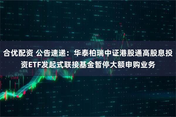 合优配资 公告速递：华泰柏瑞中证港股通高股息投资ETF发起式联接基金暂停大额申购业务