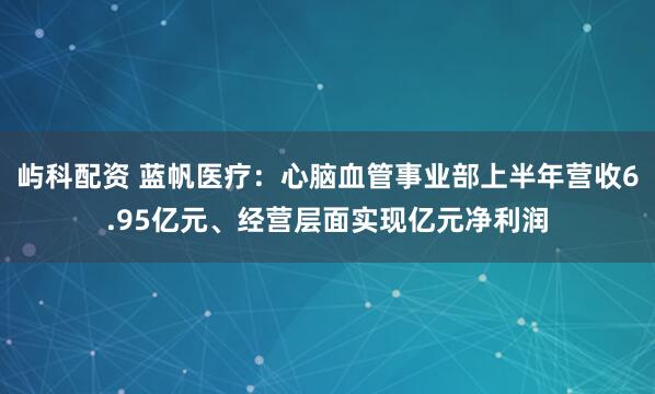 屿科配资 蓝帆医疗：心脑血管事业部上半年营收6.95亿元、经营层面实现亿元净利润